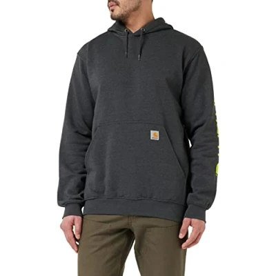 Abbildung von Carhartt, Herren, Weites, mittelschweres Sweatshirt mit Logo Grafik auf dem Ärmel, Anthrazit meliert, XS