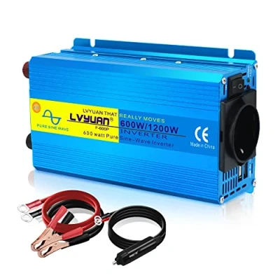 Abbildung von Cantonape 600W Reiner Sinus wechselrichter 12v auf 230v stromwandler Auto wechselrichter, Inverter, mit 2 USB Ports, Zigarettenanzünder Stecker Autobatterieclips