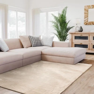 Abbildung von Interiyou Kurzflorteppich Fargo 230x330 cm Beige Flauschiger Fellteppich aus Kunstfell waschbar und rutschfest weicher Langflor Fell