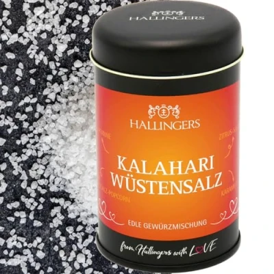 Abbildung von Hallingers Kalahari Wüstensalz Premium Salz für Eierspeisen, Krustentiere &amp; Pilze (Dose) Adventskalender Neuheiten befüllen Neues Zuhause Jahrestag Genesung