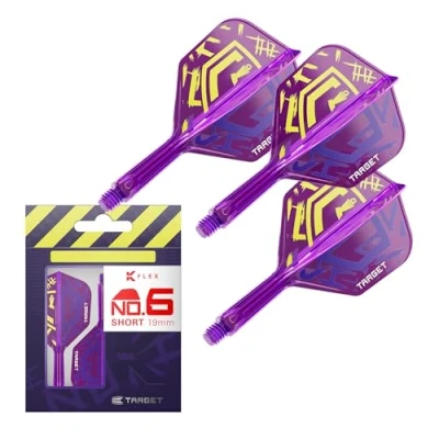 Abbildung von Target Darts Luke Littler World Champion K Flex Flights und Schaftsystem, No.6 The Nuke 2025 Edition Flex, All in One integrierte Schäfte (3er Pack) Kurz, 19mm