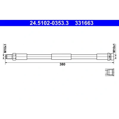 Abbildung von ATE 24.5102 0353.3 Bremsschläuche 380 M10x1 FORD: Tourneo Custom V362 Bus, Transit Kastenwagen, V363 Kastenwagen