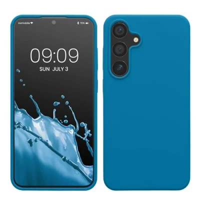 Abbildung von kwmobile Hülle kompatibel mit Samsung Galaxy S24 Plus Silikon Handy Case Handyhülle für weiche Oberfläche kabelloses Laden Karibikblau