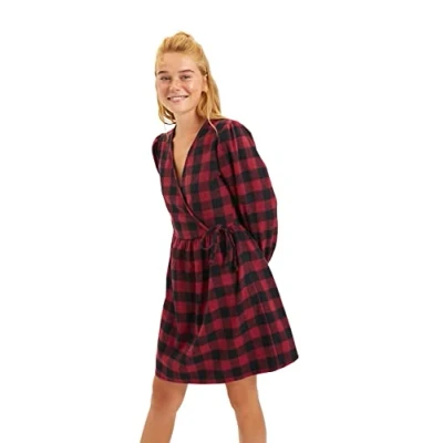 Abbildung von TRENDYOL Damen Woman Young Midi Standard Scoop Neck Woven Dress, Burgundy, 36