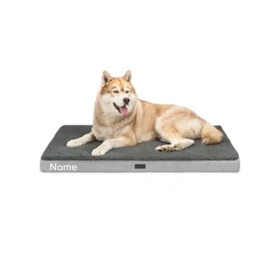 Abbildung von lionto Hundebett orthopädisch, 112x81x8 cm, Robustes Hundekissen mit weichem Plüsch, Bezug abnehmbar &amp; waschbar, wasserabweisend, geeignet für kleine große Hunde + Katzen, grau (Namensaufdruck)