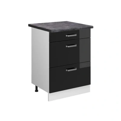 Abbildung von Vicco Küchenunterschrank R Line, Schwarz Hochglanz/Weiß, 60 cm mit Schubladen, AP Anthrazit