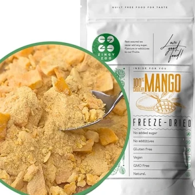 Abbildung von Gefriergetrocknete Mango Zerkleinerte XL 300g Mangobruchstücke und pulver Ohne Zuckerzusatz Gefriergetrocknet Freeze Dried Fruit Getrocknet Trocken Trockenmango ZingyZoo