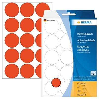 Abbildung von Herma Etikett 2272 Markierungspunkte Etiketten Ø 32 mm Rot 480 St. Permanent h