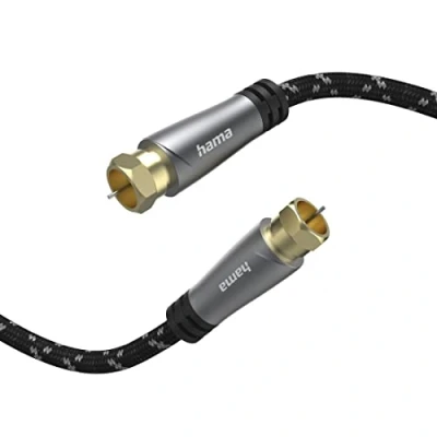 Abbildung von Hama TV Antennenkabel SAT Kabel 1,5 m, F Stecker auf (120dB Satellitenkabel vierfach geschirmt mit Ferritkern, Koaxialkabel, vergoldete Metallstecker, Anschlusskabel für Full HD, 4K, 8K)