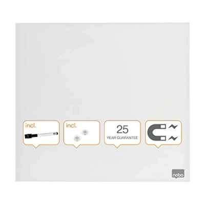 Abbildung von Nobo Glas Whiteboard Kleine Magnetische Wandtafel, Trocken Abwischbare Oberfläche, Rahmenlos, Unsichtbare Wandmontage, 450 x mm, Inkl. Markerstift und Magneten, Brilliant Weiß, 1903957