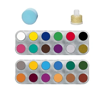 Abbildung von GRIMAS Water Make up Kinderschminke Theaterschminke Palette 24 Farben Schwamm Glitzer Set