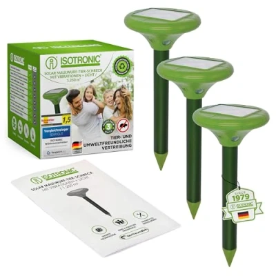 Abbildung von ISOTRONIC Vibrations Tierabwehr Solar LED Maulwurfabwehr, 3 tlg.