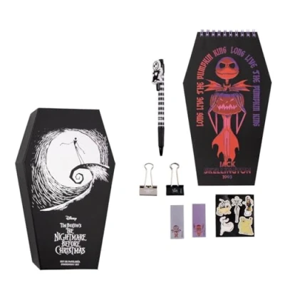 Abbildung von Schreibwarenset &quot;Nightmare Before Christmas&quot;, inklusive Notizbuch, Kugelschreiber, Aufkleber, Notizen und Pinzette, Schreibwarenzubehör Originalprodukt, entworfen in Spanien, bunt, Schreibwaren Set