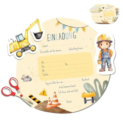 Abbildung von MeinBaby123® 10 Einladungen zum selber basteln (Bagger)