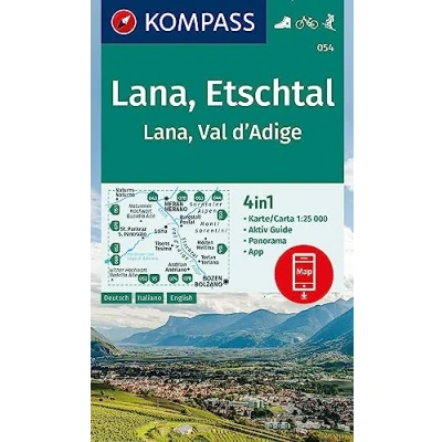 Abbildung von KOMPASS Wanderkarte 054 Lana, Etschtal / Val d&#039;Adige 1:25.000: 4in1 mit Aktiv Guide und Panorama inklusive Karte zur offline Verwendung in der App. Fahrradfahren. Skitouren.