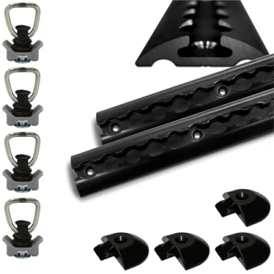 Abbildung von Airlineschiene robust halbrund schwarz 2X 1,0 Meter mit 4 Zurrösen und Endkappen, Alu Zurrschiene Black line, hohe Stabilität Langlebigkeit, für Anhänger, PKW, LKW, Camper, Wohnmobil
