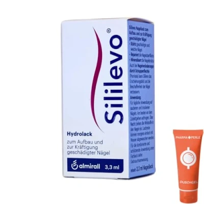 Abbildung von Sililevo Nagellack 1x 3,3 ml I Aufbau und Kräftigung geschädigter Nägel Medizinischer Nagelstärker Nagelspliss, Nagelbruch Nagelpsoriasis Spar Set plus Pharma Perle give away