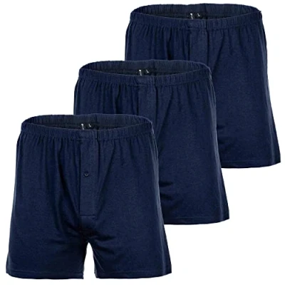 Abbildung von YOURBASICS Herren Jersey Boxershorts, weiche Baumwollunterhosen &#039;weiter American Style&#039; im 3er Pack Cotton, Eingriff mit Knopf, Multipack Blau L