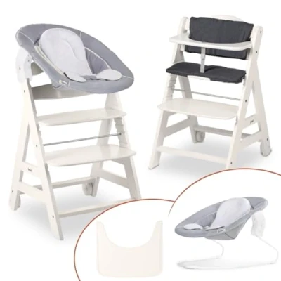 Abbildung von hauck Hochstuhl Beta+ Newborn Set Babyhochstuhl ab Geburt mit 2in1 Neugeborenen Aufsatz Bouncer, Sitzpolster und Essbrett Weiß