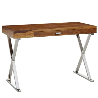 Abbildung von FineBuy Schreibtisch 120x55x78 cm Sheesham Massivholz/Metall, Design Bürotisch mit Schublade, HomeOffice Laptoptisch Computertisch Stauraum