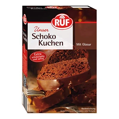 Abbildung von RUF Schokoladen Kuchen, Backmischung mit einfacher Zubereitung für schokoladigen und saftigen Lieblingskuchen Kakao Glasur, 1 x 475g