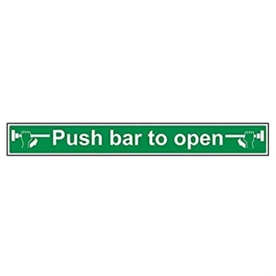Abbildung von 22006BU S &quot;Push Bar To Open&quot; Türschild, selbstklebend, Landschaft, 600 mm x 75 mm, grün von VSafety
