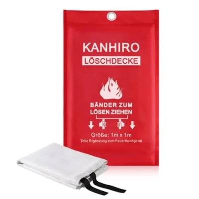 Abbildung von kanhiro Löschdecke Küche Feuerlöschdecke 1m x Glasfaser Brandschutzdecke DIN EN 1869:2019 Retardant Decken für versehentliches Sicherheitsdesign Küche, Kamin, Grill, Auto, Camping