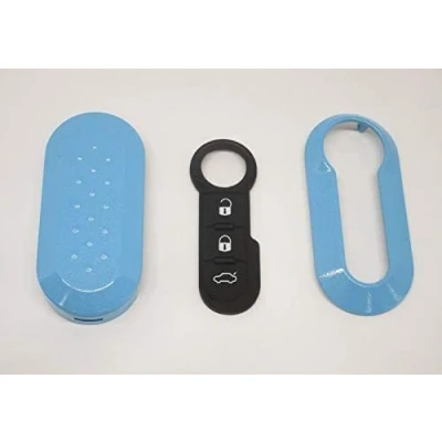 Abbildung von TOPBEST Cover Schlüssel Gehäuse + Tasten Gummi FIAT 500 Grande Punto Evo Bravo Panda 500L Lancia Y YPSILON MUSA Delta SCOCCA Hellblau