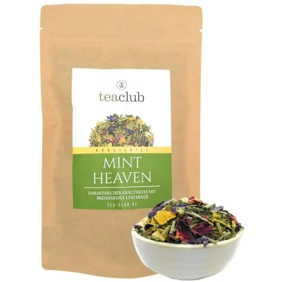 Abbildung von Basischer Kräutertee Lose 500g, Kräuter Tee Mischung mit Brennnessel Zitronengras Minze, Basentee Wellness Tee, TeaClub Herbal Tea Mint Heaven