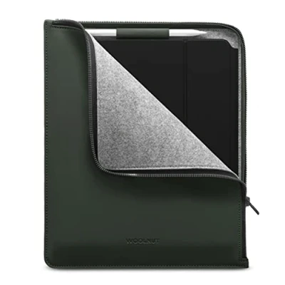 Abbildung von WOOLNUT Matte PU Folio Cover Case für iPad Pro 13 Zoll &amp; Air (M4, 2024) Grün, mit Stifthalter, Reißverschluss/Kompatibilität 12.9