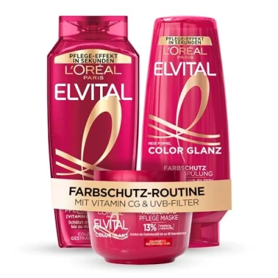 Abbildung von L&#039;Oréal Paris Elvital Color Glanz Set: Farbschutz Shampoo 300 ml, Spülung 250ml &amp; Pflegemaske Für coloriertes, getöntes oder gesträhntes Haar