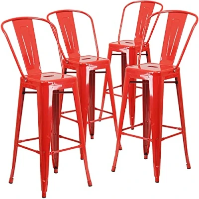 Abbildung von Flash Furniture Lily Commercial Grade Barhocker aus Metall, für drinnen und draußen, abnehmbar, 76,2 cm, Rot, 4 Stück