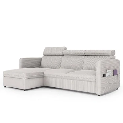 Abbildung von GREKPOL Sofa mit Schlaffunktion 160x220 Beige Cord Poso Ecksofa und Bettkasten 3 Sitzer Schlafsofa Couch