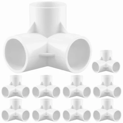 Abbildung von QWORK® 10 Stück 3 Wege Rohrverschraubungen, 32 mm Innendurchmesser (weiß), PVC Kunststoffrohr Eckverbinder, für Gewächshausrahmen