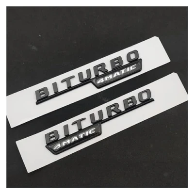Abbildung von GeRRiT yzw6688 3D ABS Chrom Schwarz Auto Heckkoffer Abzeichen Aufkleber Logo E 43 BITURBO 4MATIC Emblem, kompatibel mit E43 / W213 W212 Zubehör (Color : Fender Black 2pcs)