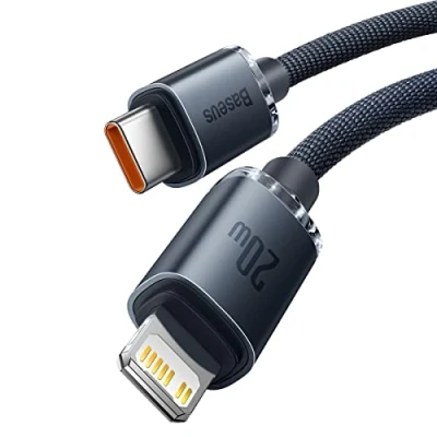 Abbildung von Baseus Crystal Shine Series USB C auf Lightning Kabel für Apple iPhone, Power Delivery 20W, 2m, Schwarz