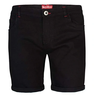 Abbildung von BlauerHafen Herren Designer Jeans Shorts Stretch Kurze Hose Super Flex Slim Fit Sommer Denim Half Pants Casual Bermuda (W36 (Taille: 94 96cm), Schwarz)