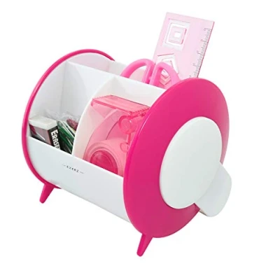 Abbildung von EXERZ Tisch Organizer/Stiftehalter/Schreibtischsystem INKLUSIVE Sicherheitsschrere (NICHT scharf), Lineal, Klebebandabroller, Radiergummi, Büroklammern (Rosa)