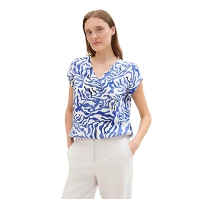 Abbildung von TOM Tailor Gemusterte MIT Vausschnitt Bluse, Damen, Größe: 36, White cut palmtree