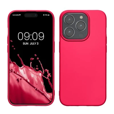 Abbildung von kwmobile Case kompatibel mit Apple iPhone 15 Pro Hülle Schutzhülle aus Silikon metallisch schimmernd Handyhülle Metallic Pink