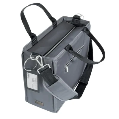Abbildung von Sigel BA412 Desk Sharing Bag Premium, Organizer für mobiles Arbeiten, sehr sicherer Stand, wasserabweisend, Reißverschluss Tragegriffe Schultergurt, Laptops bis 14 Zoll, dunkelgrau, Medium 36x28x15cm