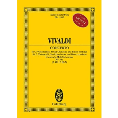 Abbildung von Concerto g Moll: RV 531 (P 411, F III/2). 2 Violoncelli, Streichorchester und Basso continuo. Studienpartitur. (Eulenburg Studienpartituren)