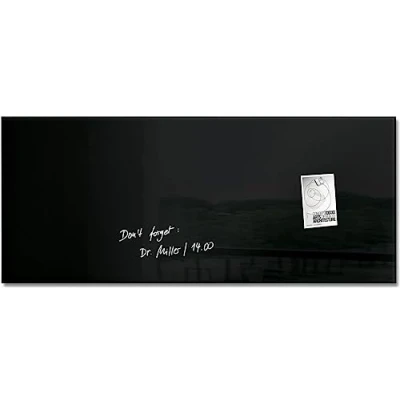 Abbildung von SIGEL GL240 Premium Glas Whiteboard 130x55 cm schwarz hochglänzend, SGS geprüft, einfache Montage, incl. 2 starke Magnete, Magnettafel Artverum