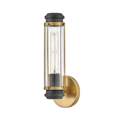 Abbildung von Hinkley HK MASTHEAD1 HBBK Wandleuchte MASTHEAD 1xE27 40W IP44 Stahl Heritage Messing &amp; Schwarz, Glas klar H:35.1cm B:12.2cm dimmbar