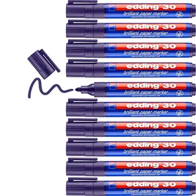 Abbildung von edding 30 Brillant Papiermarker Violett 10 Permanent Marker Wasserfest Rundspitze 1.5 3 mm Leuchtende Farben Lichtbeständige Markierung auf Papier, Karton, Kunststoff, Metall Oder Glas