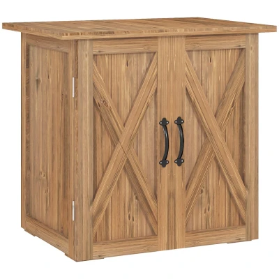 Abbildung von Outsunny Garten Geräteschrank Wetterfest, mit Doppeltür, Magnetverschlüsse, BxT: 77x55 cm, (Gartenschuppen, 1 St., Werkzeugschuppen), für Garten, Balkon, Braun