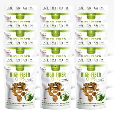 Abbildung von GOLDEN PEANUT Gourmet High Fiber Chips Dill Onion Style 12 x 25 g Beutel, sättigender Ballaststoff Snack, Omega 3, vegan und glutenfrei