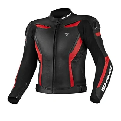 Abbildung von SHIMA CHASE Motorradjacke Herren Sport Biker Lederjacke Männer Belüftet Sommer mit Schulter Schleifers, Schulter, Ellbogen und Rückenprotektoren, Verstärkte Doppelnähte (Rot, 50)