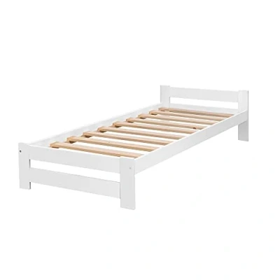 Abbildung von Bettgestell Reko Massivholz Holzbett mit Lattenrost/Rollrost Bettrahmen Einzelbett Hotelbett Weiß 90x200 cm