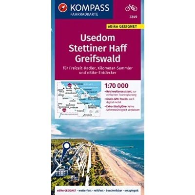 Abbildung von KOMPASS Fahrradkarte 3349 Usedom, Stettiner Haff, Greifswald 1:70.000: reiß und wetterfest mit Extra Stadtplänen